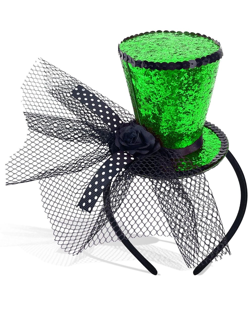 6328 Green Mini Top Hat Headband Fascinator with Veil Leprechaun Hat